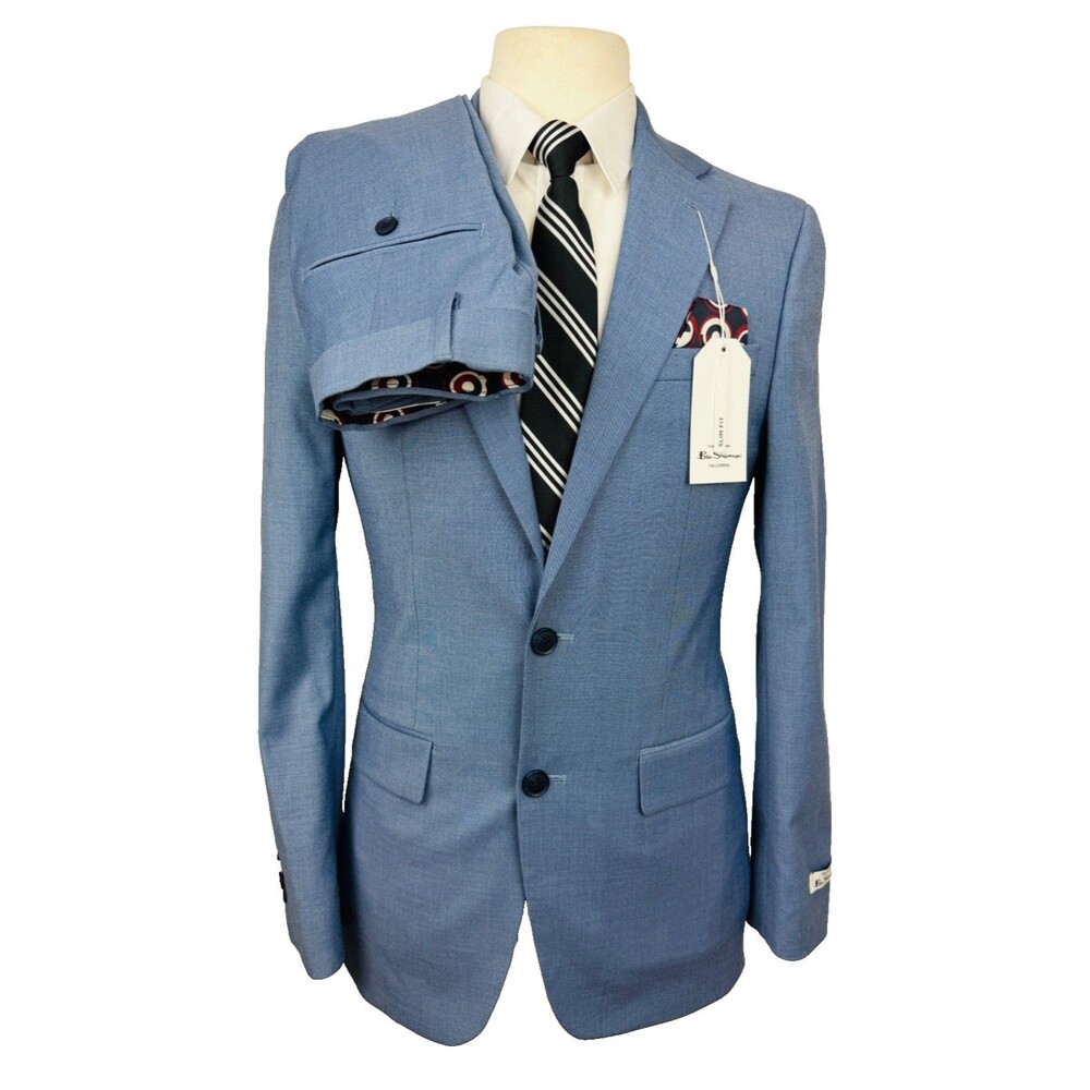 $395 NEW BEN SHERMAN MENS 36R BLUE SLIM FIT 2 PIECE SUIT WITH DRESS PANTS 30X32